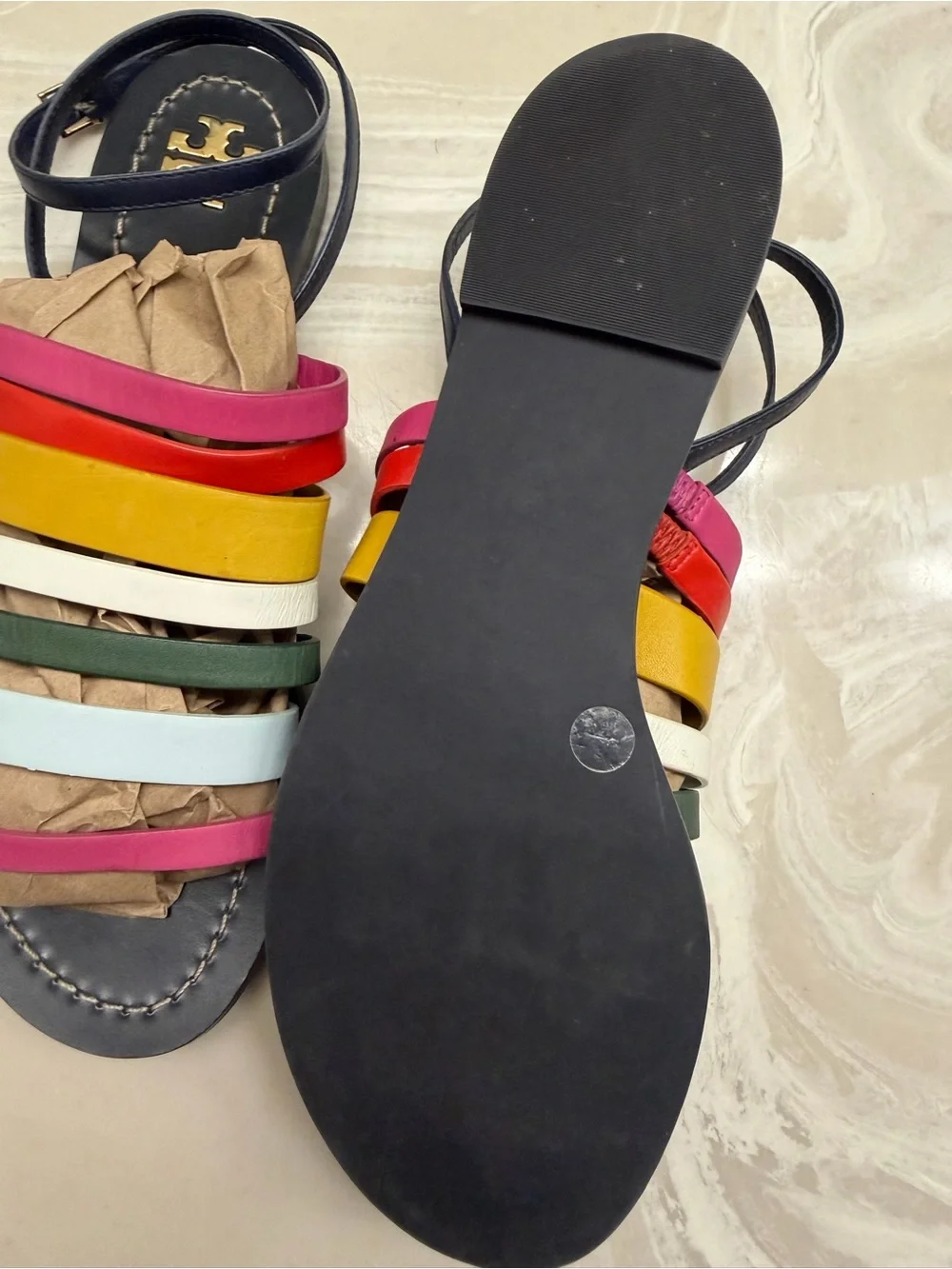 Tory Burch Multicolor rainbow Strappy Flat Sandals